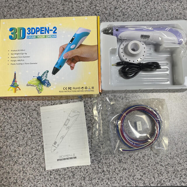 送料0円】 3Dペン USBケーブル付き フィラメント3色付き パープル 知育