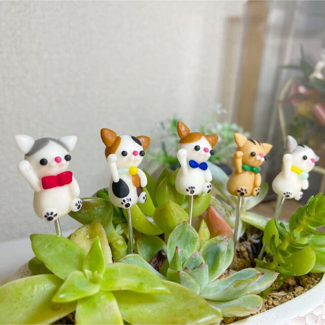 ハンドメイド　ガーデンピック　幸運を招く招き猫ピック　多肉植物 ハンドメイドのフラワー/ガーデン(その他)の商品写真