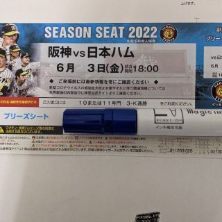 ハンシンタイガース(阪神タイガース)の6月3日（金）阪神対日本ハム戦ブリーズシート2枚(野球)