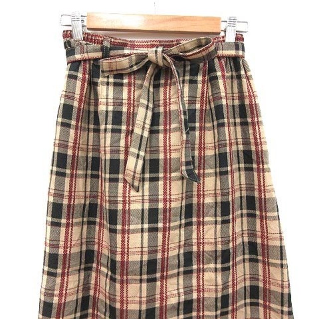 ikka(イッカ)のイッカ フレアスカート ロング チェック ウエストマーク M ベージュ ■MO レディースのスカート(ロングスカート)の商品写真