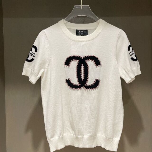 CHANEL  シャネルマークボタン　ツイードtシャツ　38サイズ