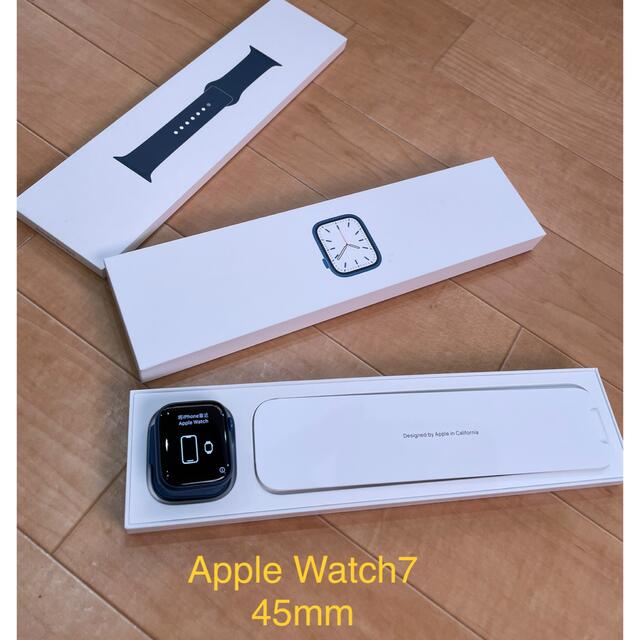 Apple Watch(アップルウォッチ)の【ほぼ新品お値下げ】Apple Watch7 45mm ブルー　 メンズの時計(腕時計(デジタル))の商品写真