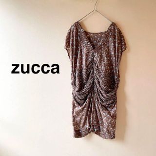 ズッカ(ZUCCa)のzucca ズッカ✨たっぷりギャザーのフラワーワンピース 花柄　ブラウン(ひざ丈ワンピース)