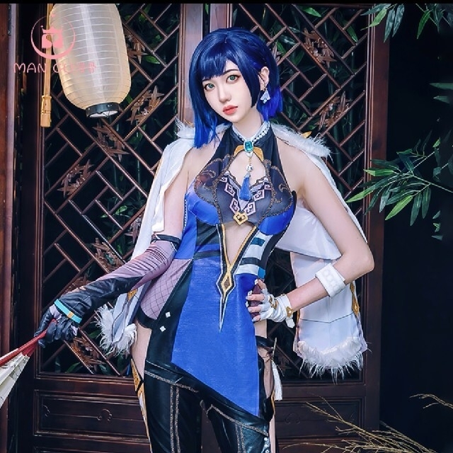 猫屋小舗 Sサイズ 夜蘭 原神 コスプレ ウィッグ 衣装 靴 フルセット-