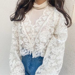 ワンアフターアナザーナイスクラップ(one after another NICE CLAUP)の刺繍シアーブラウス ハイネックインナーセット(シャツ/ブラウス(長袖/七分))