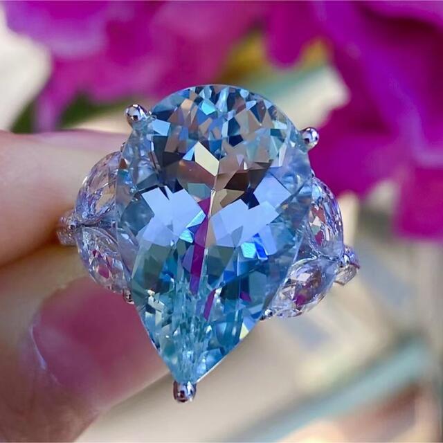リング(指輪) 天然アクアマリン ダイヤ リング8.22ct k18 ¥
