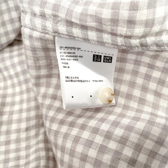 UNIQLO(ユニクロ)のユニクロ リネンシャツ 麻 レディス 夏服 ギンガムチェック グレー XL  レディースのトップス(シャツ/ブラウス(長袖/七分))の商品写真