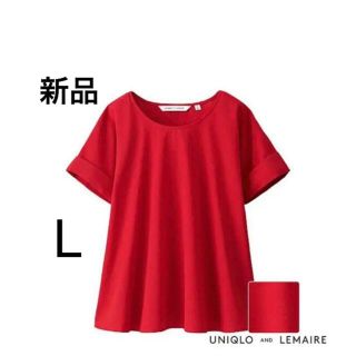 ユニクロ(UNIQLO)の新品　ユニクロ　ルメール　シアサッカー　Tブラウス　半袖　L  赤　レッド　還暦(シャツ/ブラウス(半袖/袖なし))