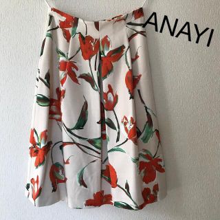 アナイ(ANAYI)のアナイ　フラワーペイントフレアスカート　38(ひざ丈スカート)