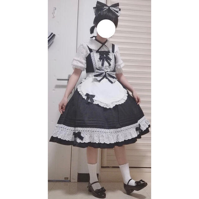 Angelic Pretty(アンジェリックプリティー)の■ハイウエストAラインジャンパースカート+リボンカチューシャセット 黒×白 XL レディースのワンピース(ひざ丈ワンピース)の商品写真