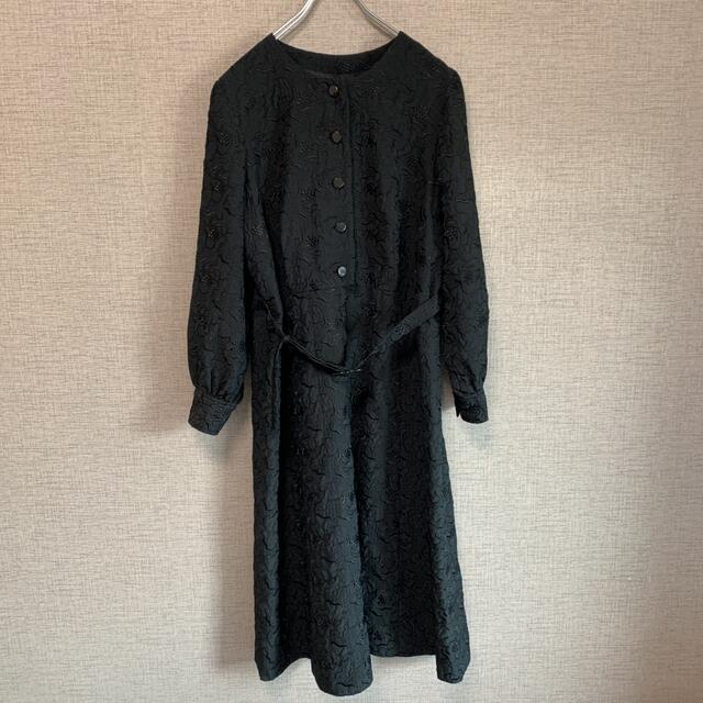 90s ビンテージ　アメリカ　花柄　刺繍　黒　モノトーン　ドレス