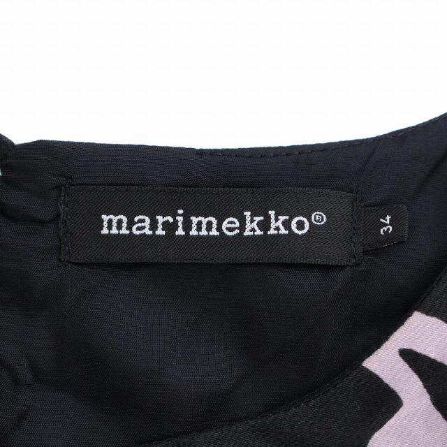 マリメッコ フレアワンピース ひざ丈 七分袖 花柄 XS ブラック ピンク 3