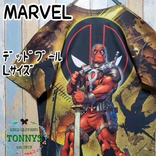 マーベル(MARVEL)の【マーベル】半袖Ｔシャツ　キャラＴ　デッドプール　総柄　染め込みプリント　Ｌ(Tシャツ/カットソー(半袖/袖なし))