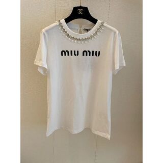 安い大人気 【新品】ミュウミュウ miumiu Tシャツ ホワイト ロゴ Tシャツ/カットソー(半袖/袖なし)