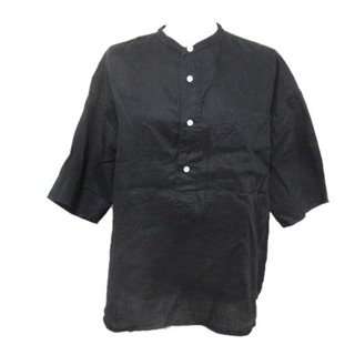 ルグラジック(LE GLAZIK)のルグラジック Le glazik 黒 リネン シャツ 半袖 バンドカラー (シャツ/ブラウス(半袖/袖なし))