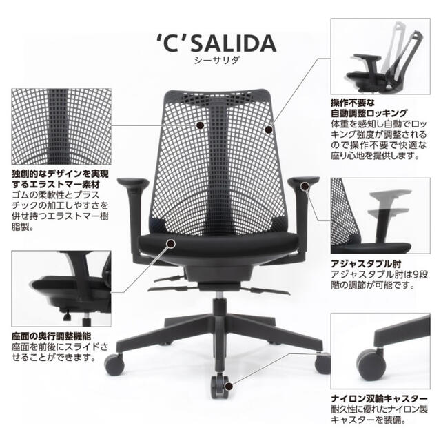 イトーキ オフィスチェア C-サリダ(最上級モデル) 黒/白 6