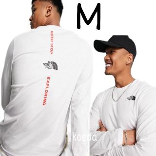 ザノースフェイス(THE NORTH FACE)のノースフェイス　長袖　ロンT 海外限定 ホワイト 赤 ロゴ バーティカル 海外M(Tシャツ/カットソー(七分/長袖))