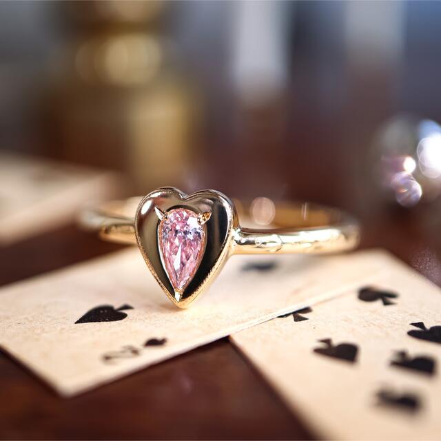 天然ピンクダイヤモンド　ハートのシグネットリング レディースのアクセサリー(リング(指輪))の商品写真