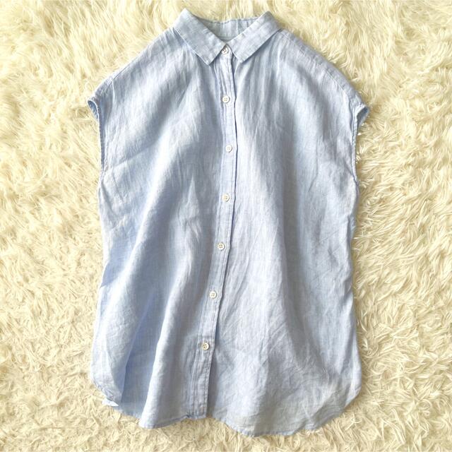 美品　23区LIBECO ストライプ　洗えるリネンブラウス　ノースリーブシャツ 洗える】LIBECO ノースリーブ シャツ ワンピース / 23区