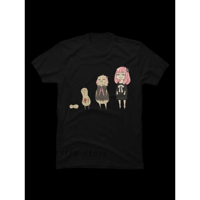 スパイファミリー　ピーナッツからアーニャへ　大人の微笑み　黒Tシャツ　Lサイズ　 エンタメ/ホビーのアニメグッズ(その他)の商品写真