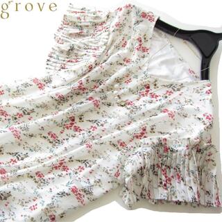 グローブ(grove)の新品grove/グローブ プリーツ袖お花柄シフォンブラウス/WH(シャツ/ブラウス(半袖/袖なし))