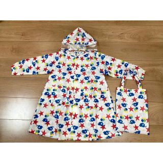 キッズフォーレ(KIDS FORET)の美品 KIDS Foret 星 ぞう レインコート 白 雨具 キッズフォーレ(レインコート)