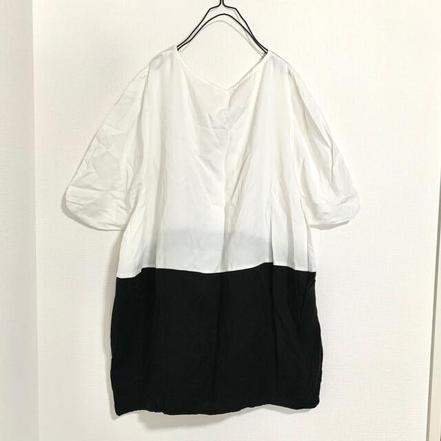 HARE(ハレ)のHAREハレ▲バイカラーゆったり変形カットソーサラッと涼しい白×黒 レディースのトップス(シャツ/ブラウス(半袖/袖なし))の商品写真