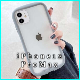 iPhone12 ProMax ケース クリア ガラス カバー 韓国 グレー F(iPhoneケース)