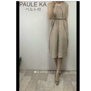 ポールカ(PAULE KA)のポールカリアルレザーベルト付リネンワンピース36／エルメス　ヨーコチャン(ロングワンピース/マキシワンピース)