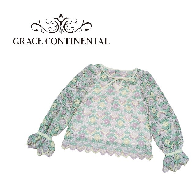 【美品】GRACE CONTINENTAL フラワーレースパフトップ 36