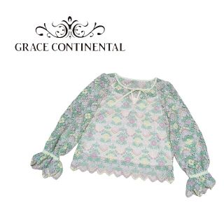 グレースコンチネンタル(GRACE CONTINENTAL)の【美品】GRACE CONTINENTAL フラワーレースパフトップ 36(シャツ/ブラウス(長袖/七分))