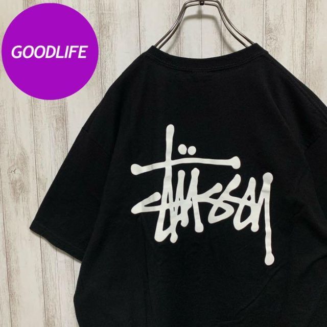 【人気デザイン】 美品 ステューシー バックプリント Tシャツ 黒 完売品古着屋GOODLIFE