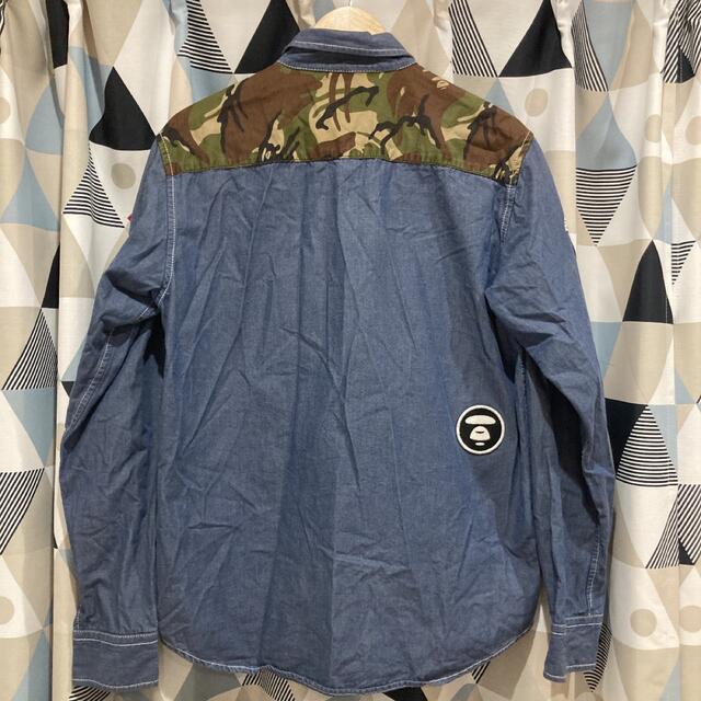 激レア A BATHING APE デニムシャツ ワッペン 迷彩アレンジ