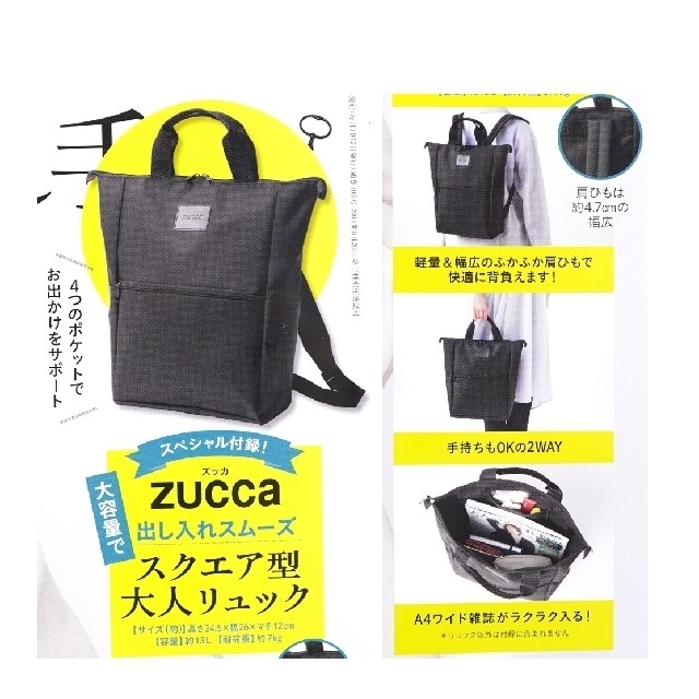 ZUCCa(ズッカ)の大人のおしゃれ手帖 2021年 4月 付録 ZUCCa スクエア型 リュック レディースのバッグ(リュック/バックパック)の商品写真