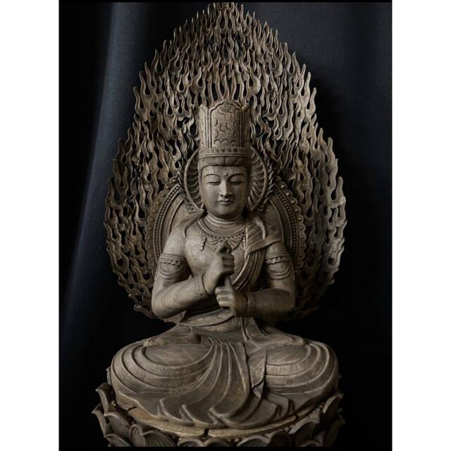 高62cm 井波彫刻 一刀彫り　時代彫刻　仏教工芸品　香樟材　大日如来座像