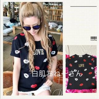 レディー(Rady)のRady♡ゴールドビジューLOVEリップ柄Ｔシャツ♡ブラック(Tシャツ(半袖/袖なし))