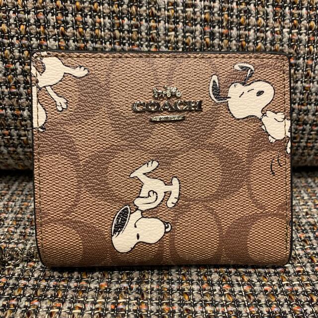 COACH(コーチ)の箱付き　二つ折り財布　ブラウンシグネチャー×スヌーピー　コラボ レディースのファッション小物(財布)の商品写真