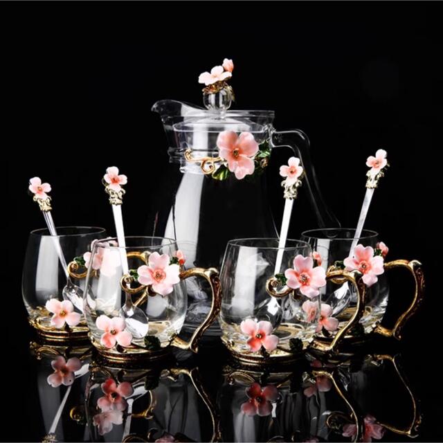 キッチン/食器花柄ガラス製 ティーカップ セット．食器 コーヒーカップ 豪華カップセット