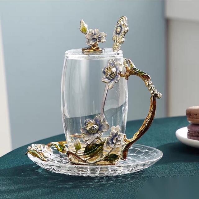 花柄ガラス製 ティーカップ セット食器 コーヒーカップ 豪華カップセット