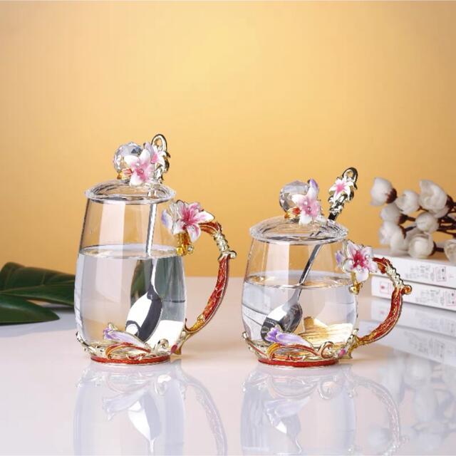 花柄ガラス製 ティーカップ セット食器 コーヒーカップ 豪華カップセット