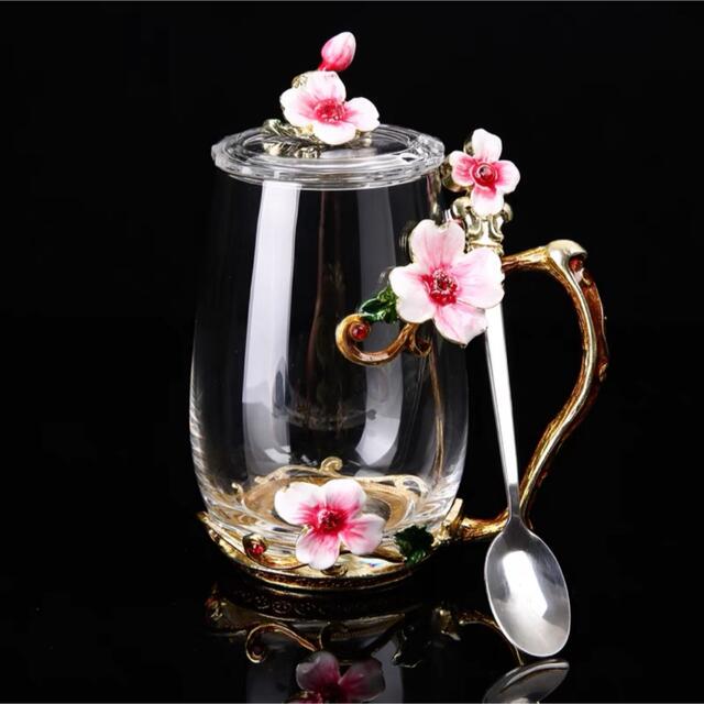 花柄ガラス製 ティーカップ 1客セット食器 コーヒーカップ 豪華カップ