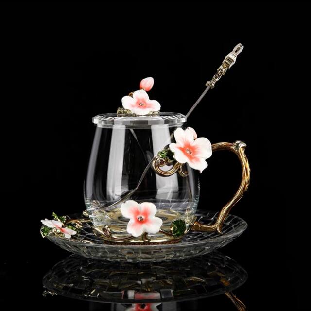 花柄ガラス製 ティーカップ セット食器 コーヒーカップ 豪華カップセット