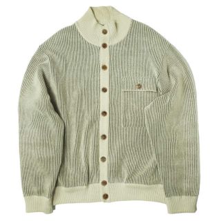 ESSAY x crepuscule エッセイ クレプスキュール 19AW 別注 日本製 MALL CORD CARDIGAN KN-1 モールコードカーディガン ES09KN-01 S ベージュ/ブラック ハイネック スタンドカラー ニット ストライプ トップス【中古】【ESSAY × crepuscule】(カーディガン)