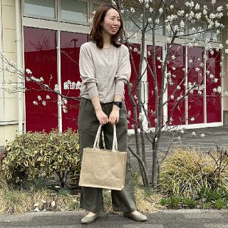 ムジルシリョウヒン(MUJI (無印良品))の●新品● 無印良品フレンチリネンストレートパンツ／スモーキーグリーン／Ｌ(カジュアルパンツ)