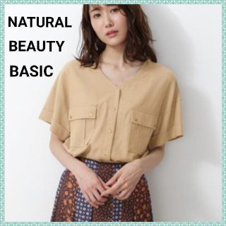 ナチュラルビューティーベーシック(NATURAL BEAUTY BASIC)のNATURAL BEAUTY BASIC　半袖ブラウス　ベージュ　M(シャツ/ブラウス(半袖/袖なし))