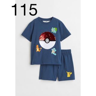 エイチアンドエム(H&M)の《最新作》新品　ポケモン　スパンコール　Tシャツ&ショートパンツ　115(Tシャツ/カットソー)