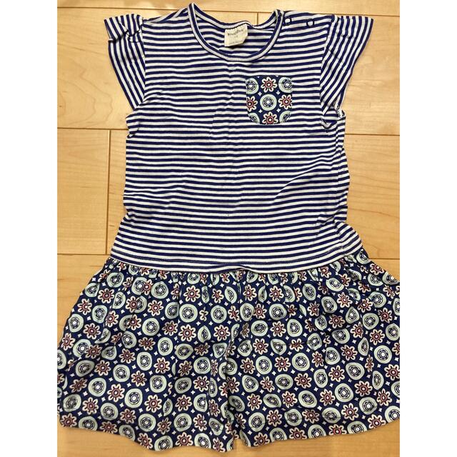 95㎝　ボーダー花柄ワンピース キッズ/ベビー/マタニティのキッズ服女の子用(90cm~)(ワンピース)の商品写真