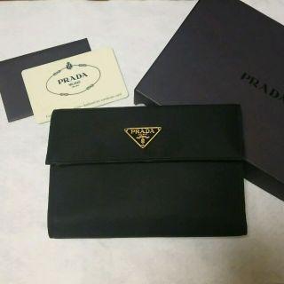 プラダ(PRADA)の 美品  PRADA 財布 三つ折り 黒 ナイロン レザー(折り財布)