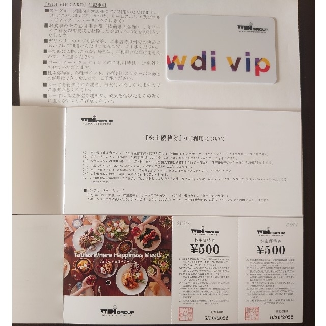最新 WDI 株主優待 6000円分 VIPカード付き