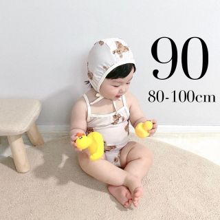 女の子　水着　くまさん　スイムキャップ付き　９０cm(水着)